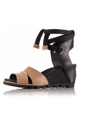 Sorel Women's Joanie Wrap Leather Wedge Sandal Two Tone Black & Tan Size 11